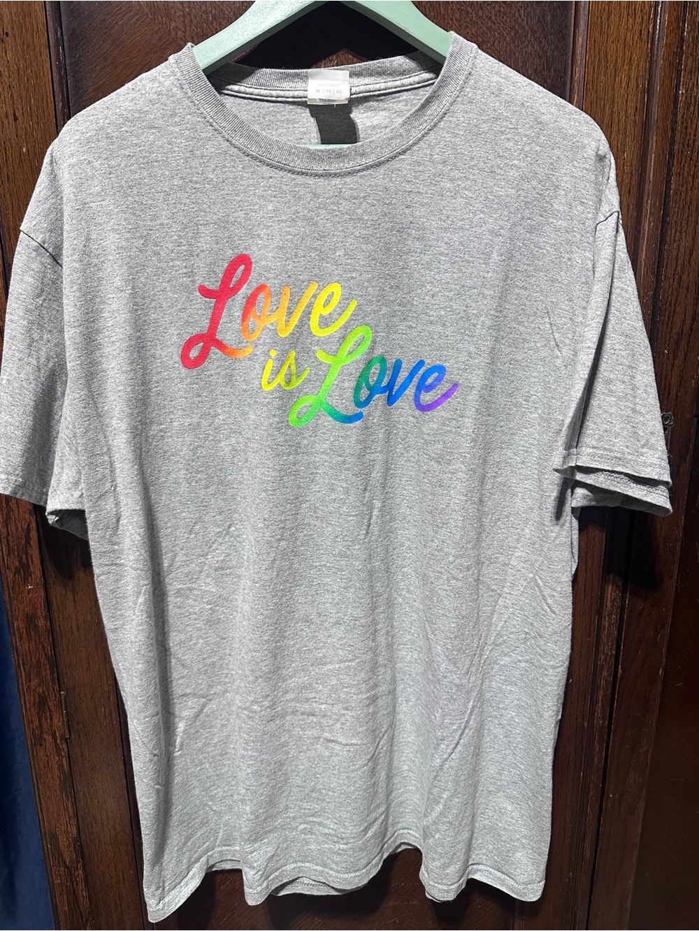 Love is Love Rainbow Script Grey Tee Size XL
